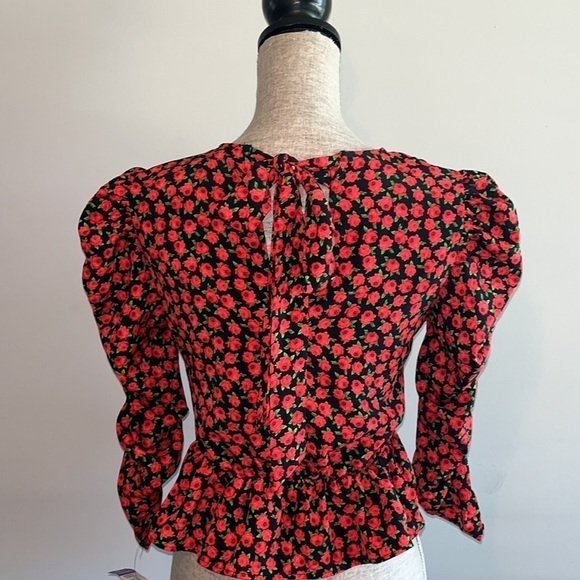 Topshop Red Rose Rushed Sleeve Blouse size 4 - Picture 5 of 8